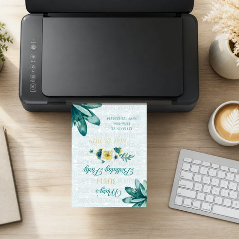 Personalized Teal Flower Milestone Birthday Invitation – Editable Template