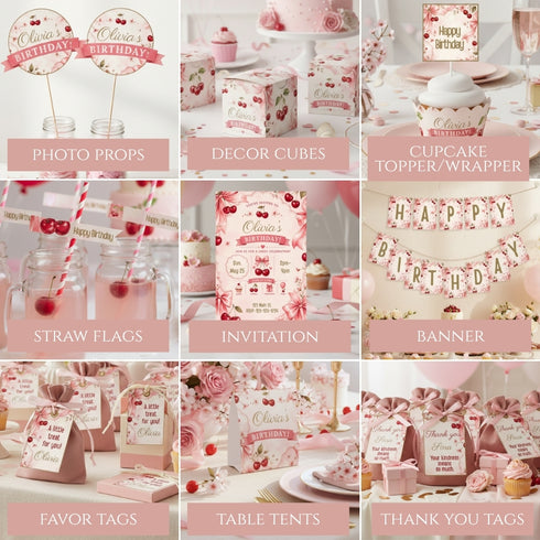 Cherry Birthday Party Bundle | Cherry & Bow Birthday Decorations