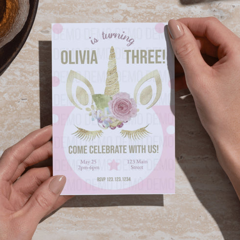 Personalized Glitter Unicorn Birthday Invitation