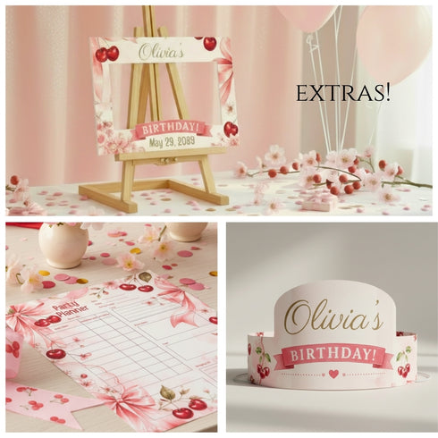Cherry Birthday Party Bundle | Cherry & Bow Birthday Decorations