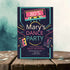 Party invitation for 'Mary's Dance Party' in the 80s style on a wooden surface with a colorful background.