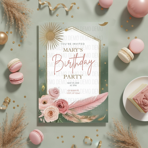 Boho Garden Birthday Invitation | Editable Modern Floral Template