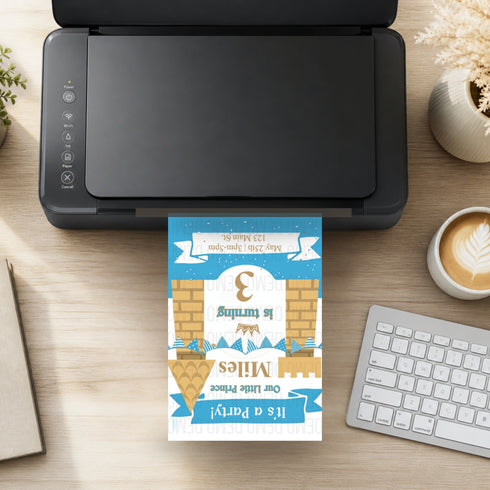 Blue Castle Prince Birthday Invitation | Editable Party Invitation