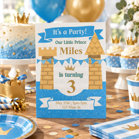 Blue Castle Prince Birthday Invitation | Editable Party Invitation