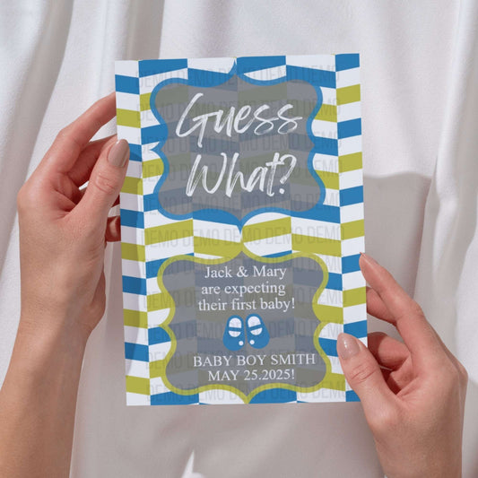 Blue and Green Chevron Baby Announcement – Personalized Printable Template