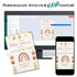 Baby shower invitation design on a computer screen, phone, and paper with text 'Personalize with our new editor'.