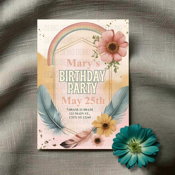 Boho Floral Birthday Invitation – Editable
