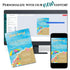 Beach party invitation on a computer screen and smartphone with text 'Personalize with our new editor'.