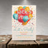 Birthday party invitation with colorful balloons on a textured surface