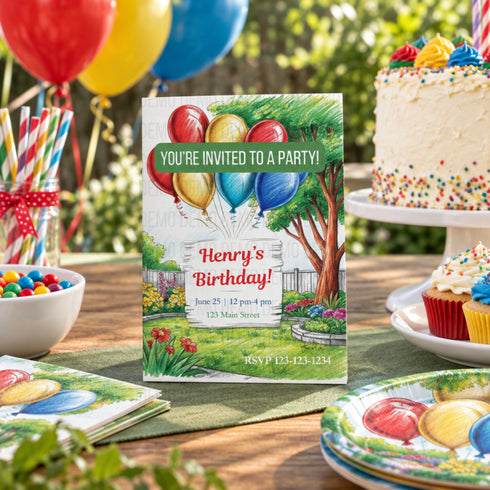 Bright & Cheerful Balloon Birthday Invitation