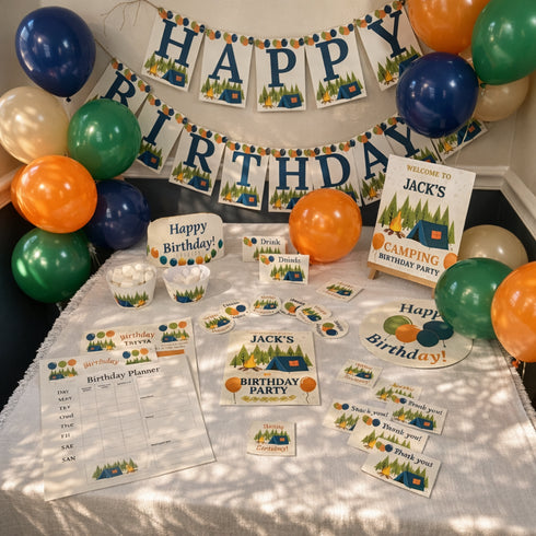 Kids Camping Birthday Party Decor Bundle | Printable Party Kit