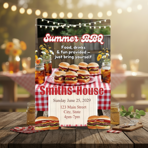 Summer BBQ Birthday Invitation Editable Digital Template