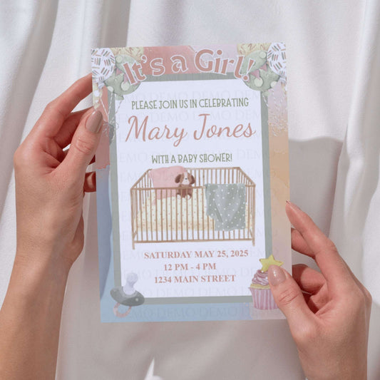 Crib Girl Baby Shower Invitation