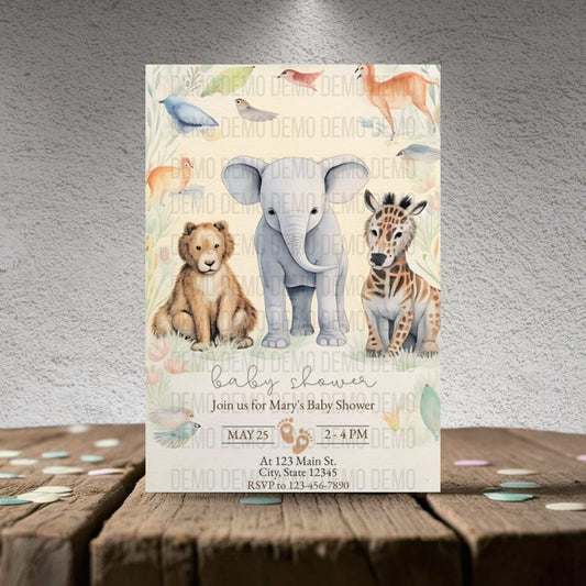 Cute Wild Animal Baby Shower Invitation – Personalized Editable Template
