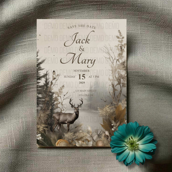 Rustic Deer Wedding Invitation – Editable Country Wedding Template