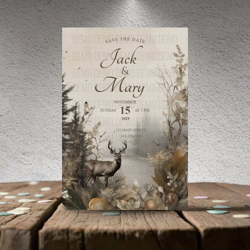 Rustic Deer Wedding Invitation – Editable Country Wedding Template