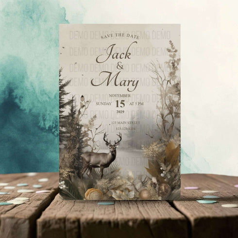 Rustic Deer Wedding Invitation – Editable Country Wedding Template