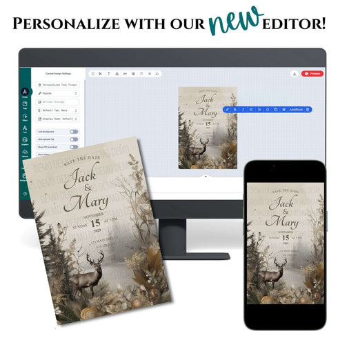 Rustic Deer Wedding Invitation – Editable Country Wedding Template