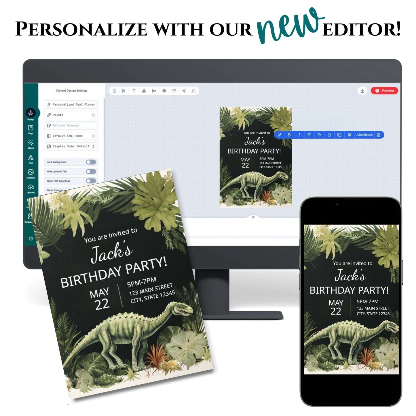 Dinosaur Themed Kids Birthday Invitation – Party Invite