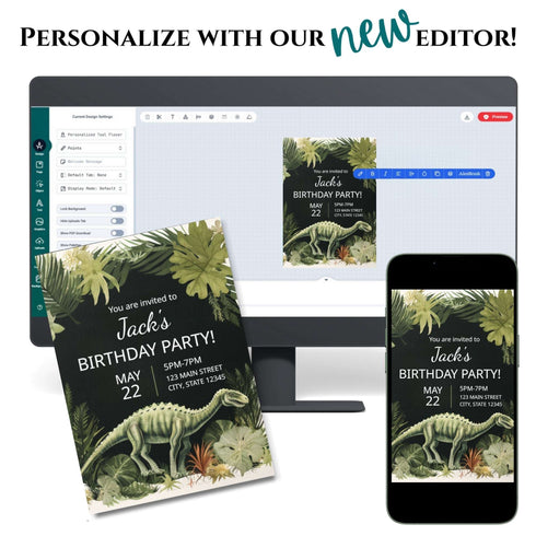 Dinosaur Themed Kids Birthday Invitation – Party Invite