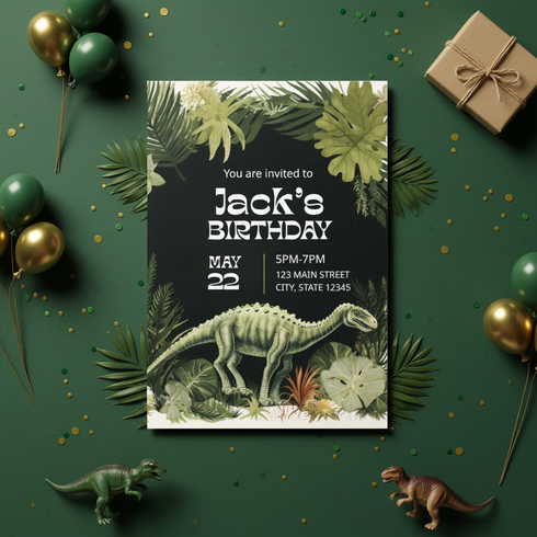 Dinosaur Themed Kids Birthday Invitation – Party Invite