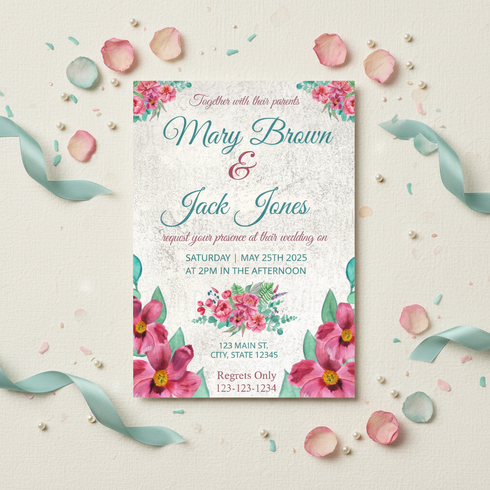 Editable Elegant Pink Floral Wedding Invitation Template | Digital Invite