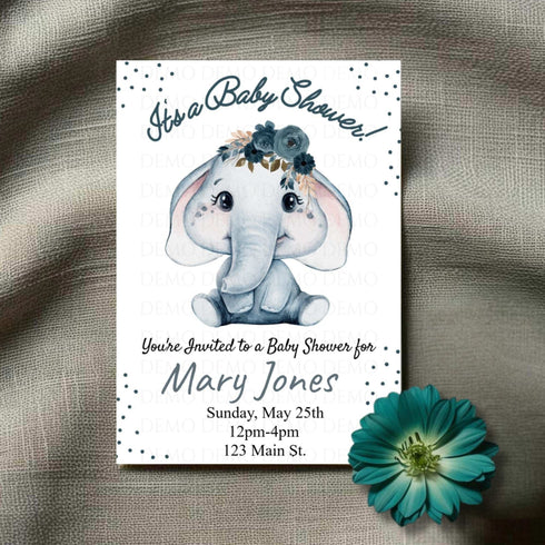 Elephant Boy Baby Shower Personalized Invitation