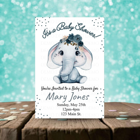Elephant Boy Baby Shower Personalized Invitation