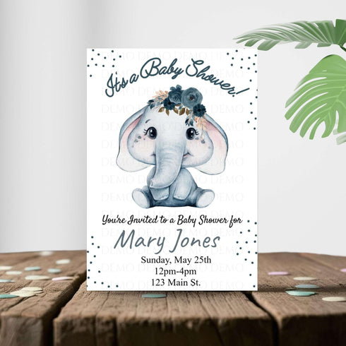 Elephant Boy Baby Shower Personalized Invitation