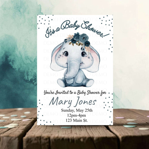 Elephant Boy Baby Shower Personalized Invitation