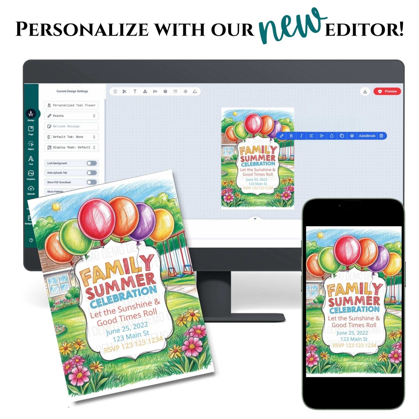 Family Summer Celebration Invitation with Colorful Balloons – Fun Outdoor Party Invite