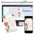 Baby shower invitation with floral design on computer, phone, and paper