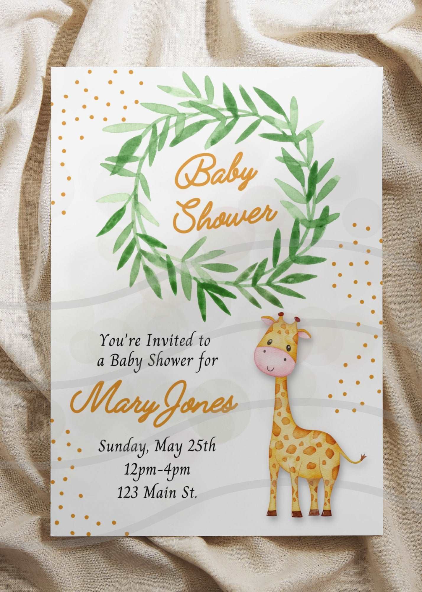 Giraffe Baby Shower Personalized Invite