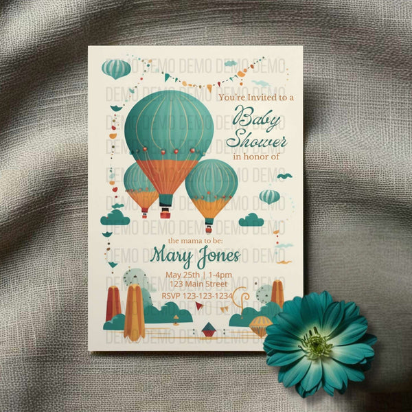 Hot Air Balloon Baby Shower Invitation – Personalized Editable Template