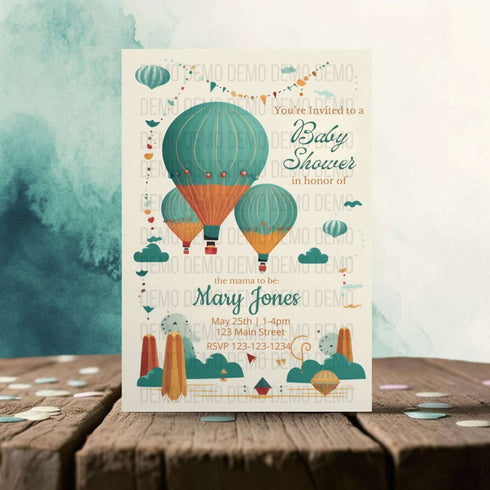 Hot Air Balloon Baby Shower Invitation – Personalized Editable Template