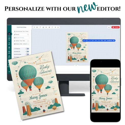 Hot Air Balloon Baby Shower Invitation – Personalized Editable Template