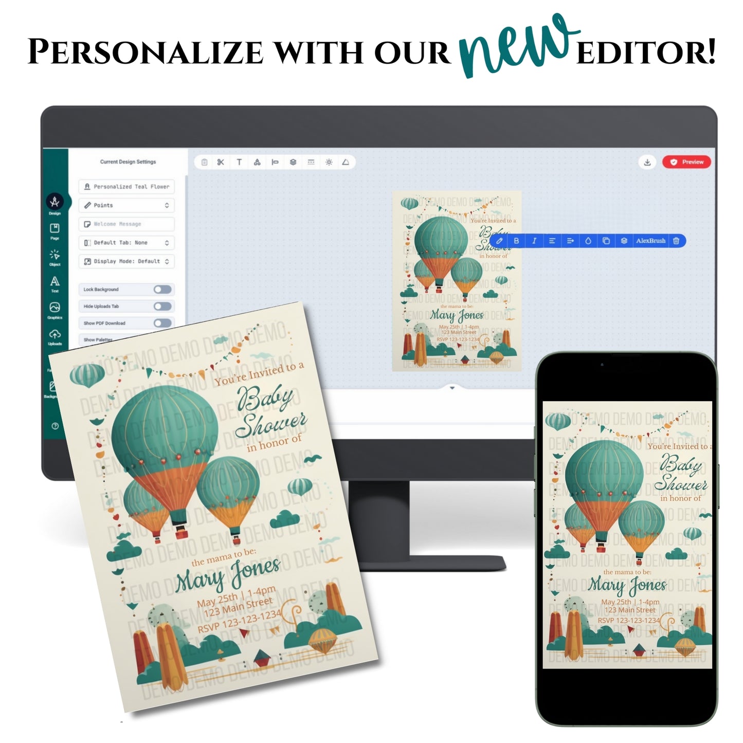 Hot Air Balloon Baby Shower Invitation – Personalized Editable Template