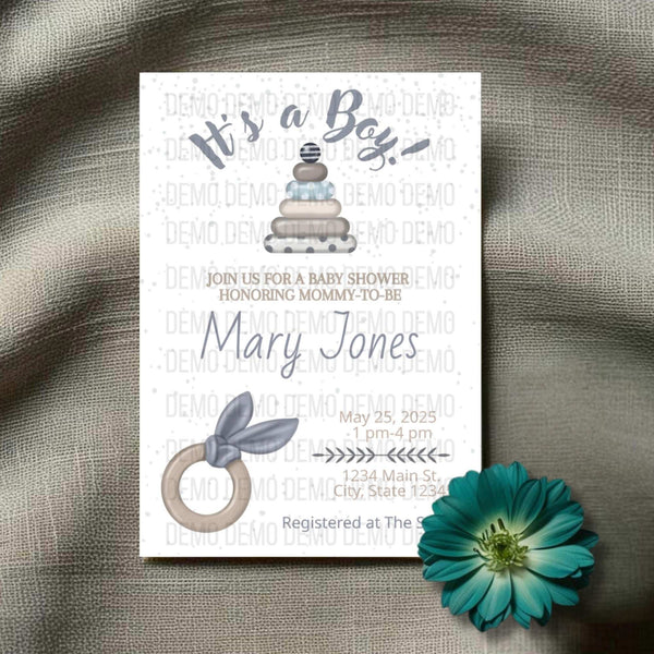 It’s a Boy Baby Shower Invitation – Watercolor Toy Personalized Template