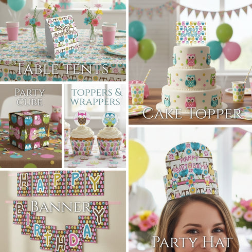 Editable Owl Birthday Party Bundle | Instant Download Party Decor