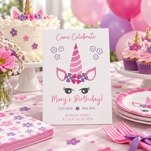 Personalized Cute Unicorn Birthday Invitation