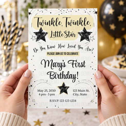 Twinkle Little Star Milestone Birthday Invitation- Yellow