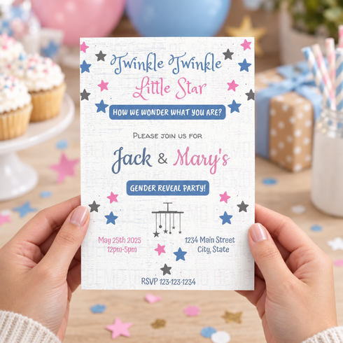 Twinkle Little Star Gender Reveal Invitation | Editable Invitation