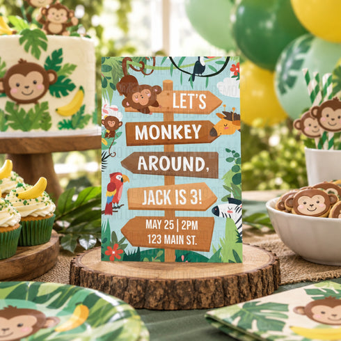 Whimsical Monkey Jungle Birthday Invitation