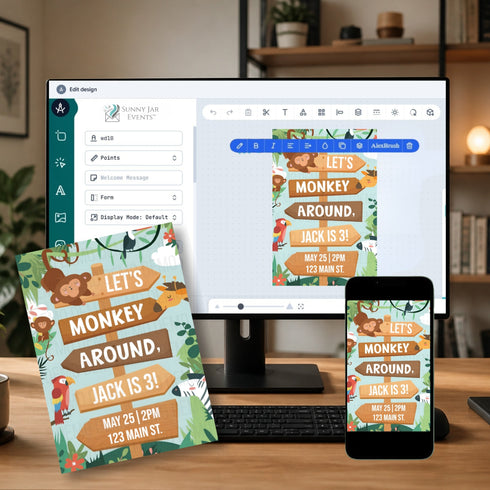 Whimsical Monkey Jungle Birthday Invitation