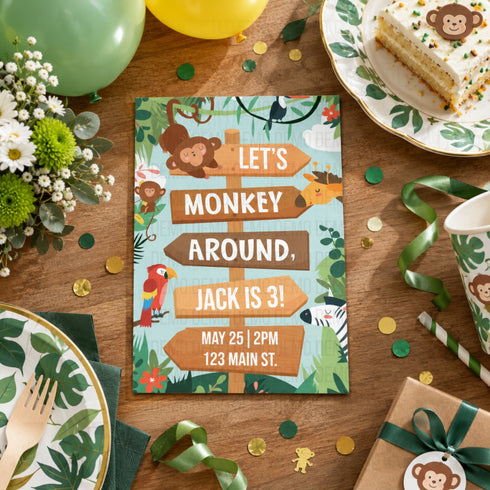 Whimsical Monkey Jungle Birthday Invitation