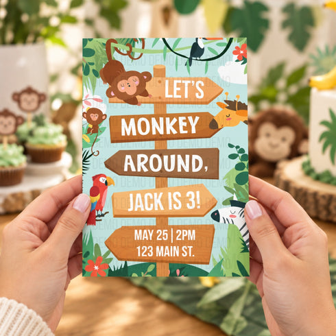 Whimsical Monkey Jungle Birthday Invitation