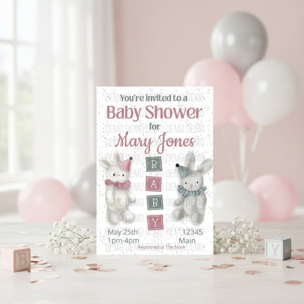 Neutral Bunny Baby Shower Invitation – Personalized Editable Template
