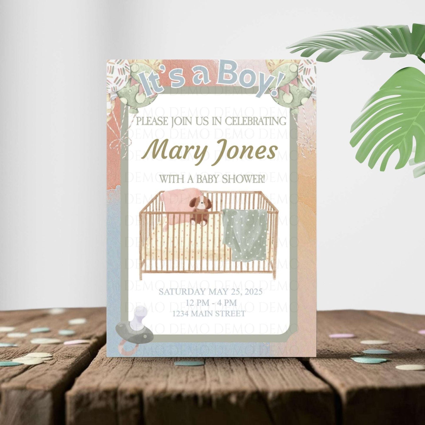 Personalized Boy Crib Baby Shower Invitation