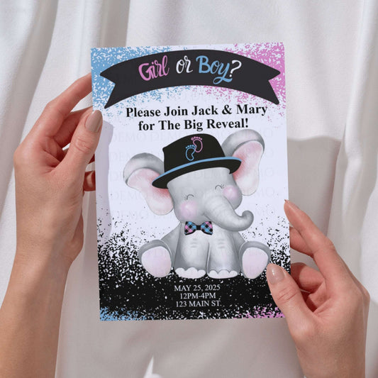 Personalized Elephant Baby Reveal Invitation