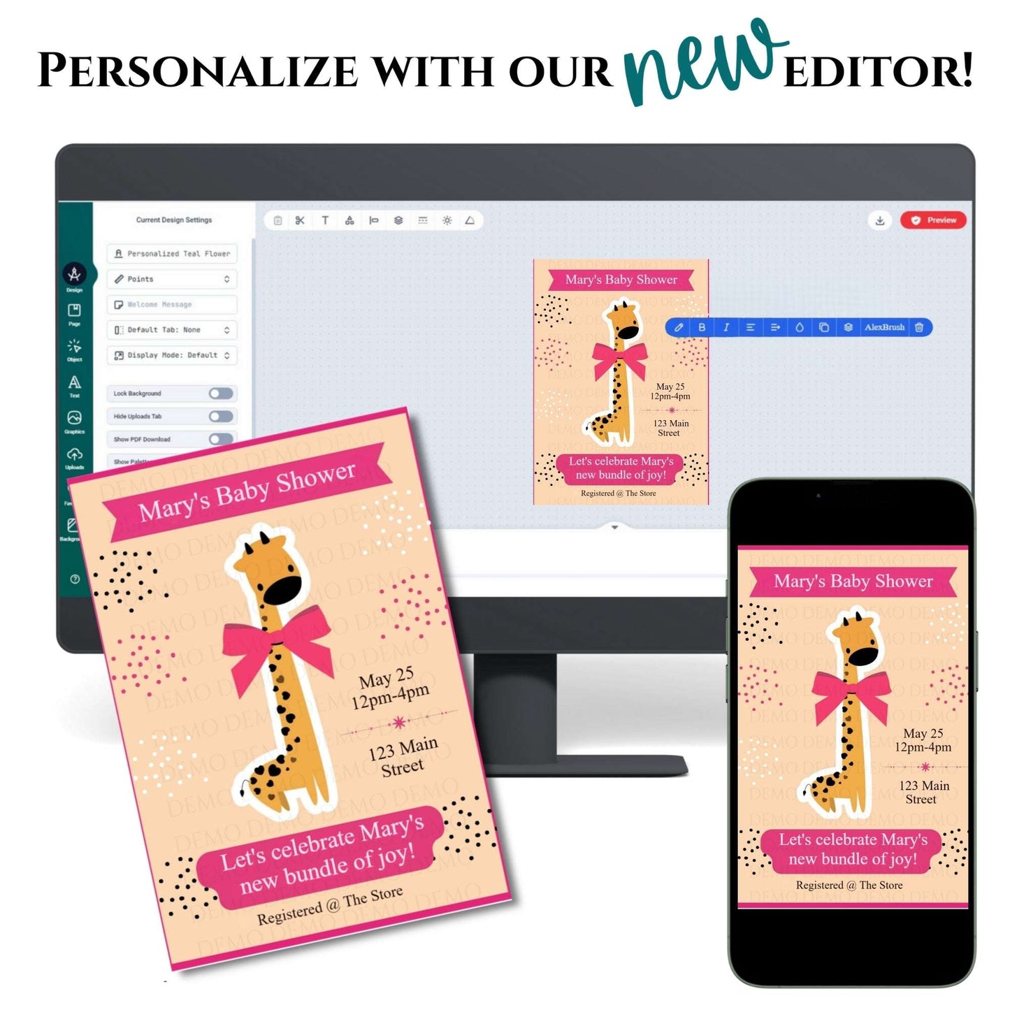 Personalized Giraffe Baby Shower Invitation II